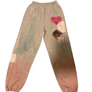 Gray y2k Sweatpants with Multicolor Accents